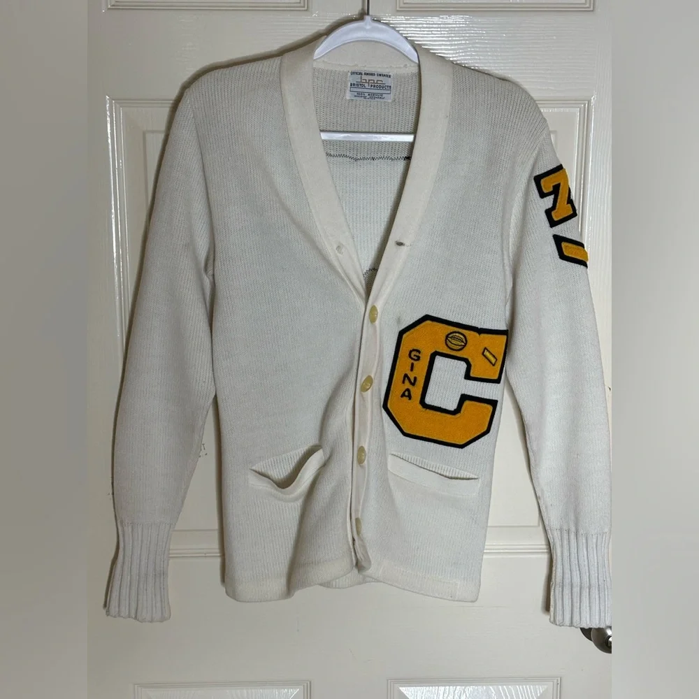 Vintage Late 60s - 70s Sand Knit Letter C Knit Letterman Cardigan Sweater Small​ - Picture 9 of 9